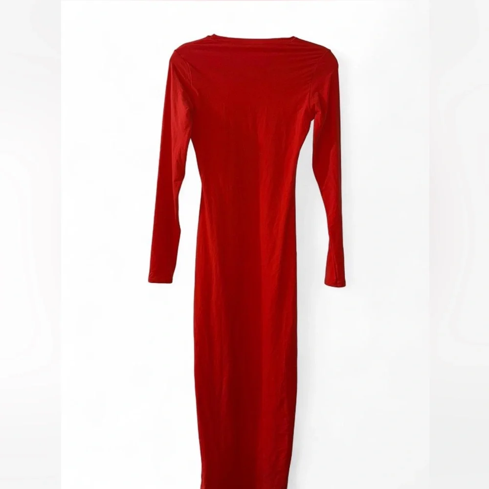 SKIMS Fits Everybody Crew Neck Long Sleeve Maxi Dress Medium Poppy Bodycon - Picture 6 of 8